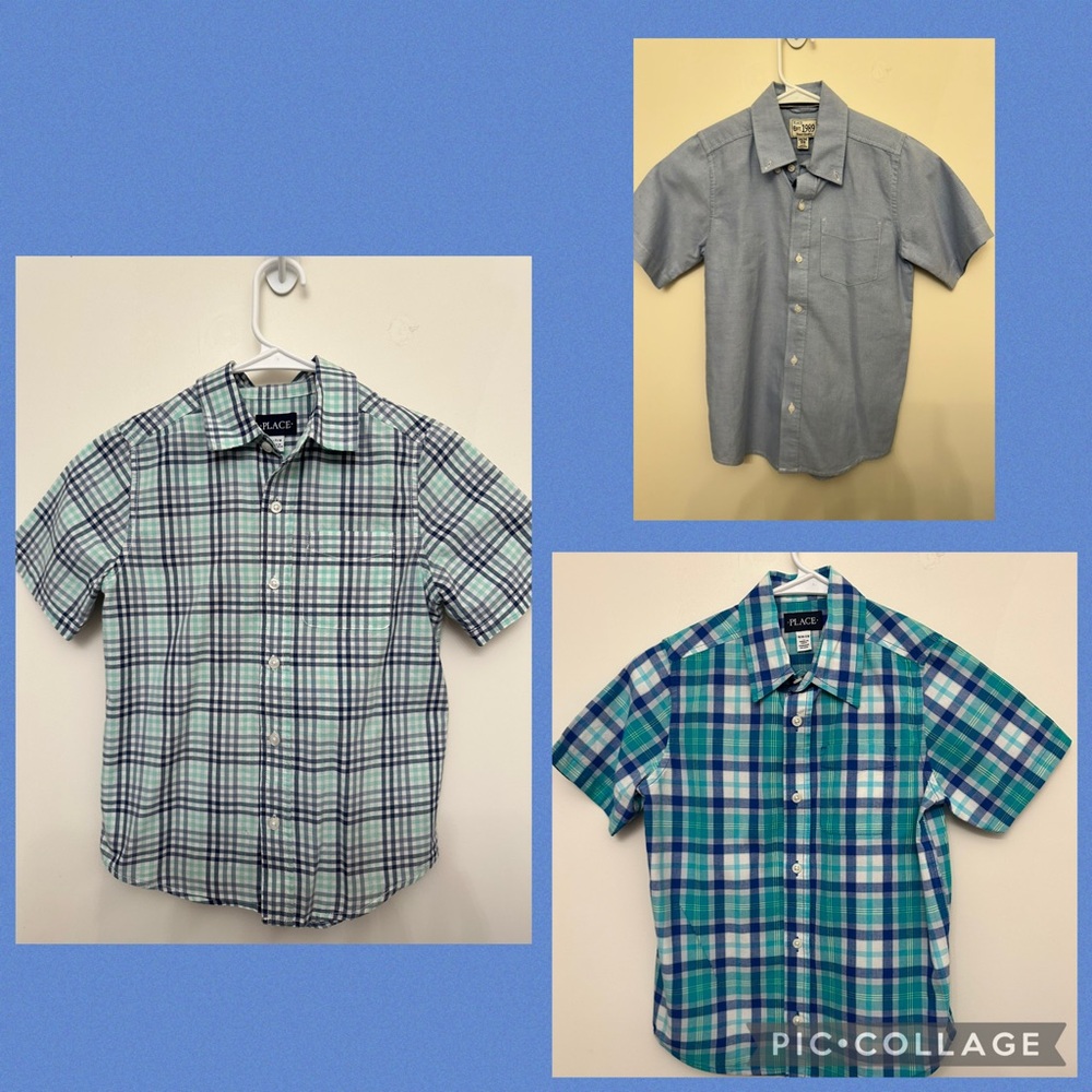 Children’s Place boys 3 shirts size 7/8 Blue and Green Plaid Button Down Shirts
